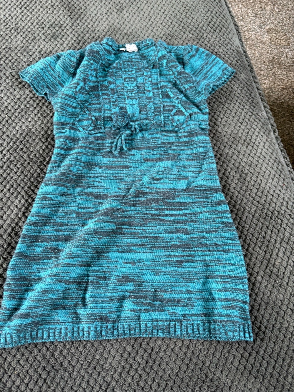 Girls Teal and Black Knit Dress - Soft Short Sleeve